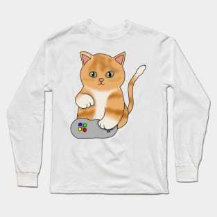 Gamer kitty (fluffy orange cat) Long Sleeve T-Shirt